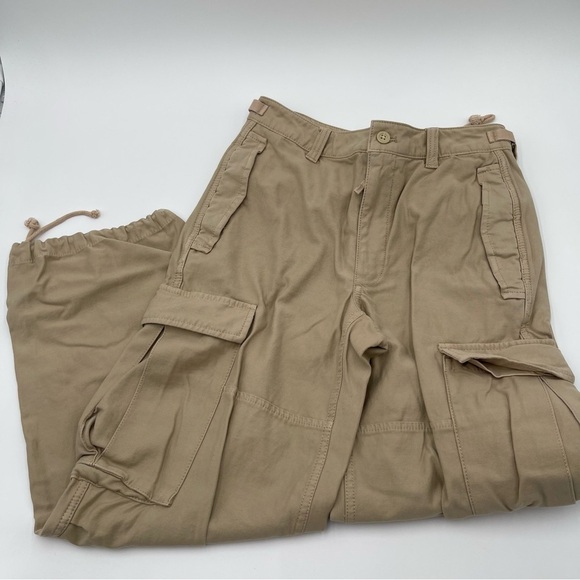 TNA Pants - Aritzia TNA Surplus Division Cargo Pants Tan Beige Sz 4 High Rise Tie Ankle